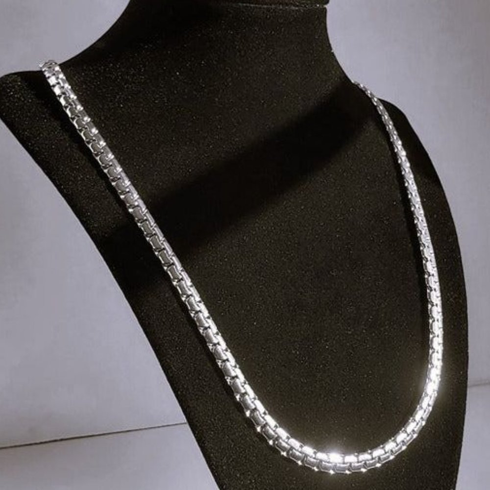 28" Mens 14K White Gold Chain Link Necklace Streetwear 14 Karat K Guys Jewelry - Picture 4 of 9
